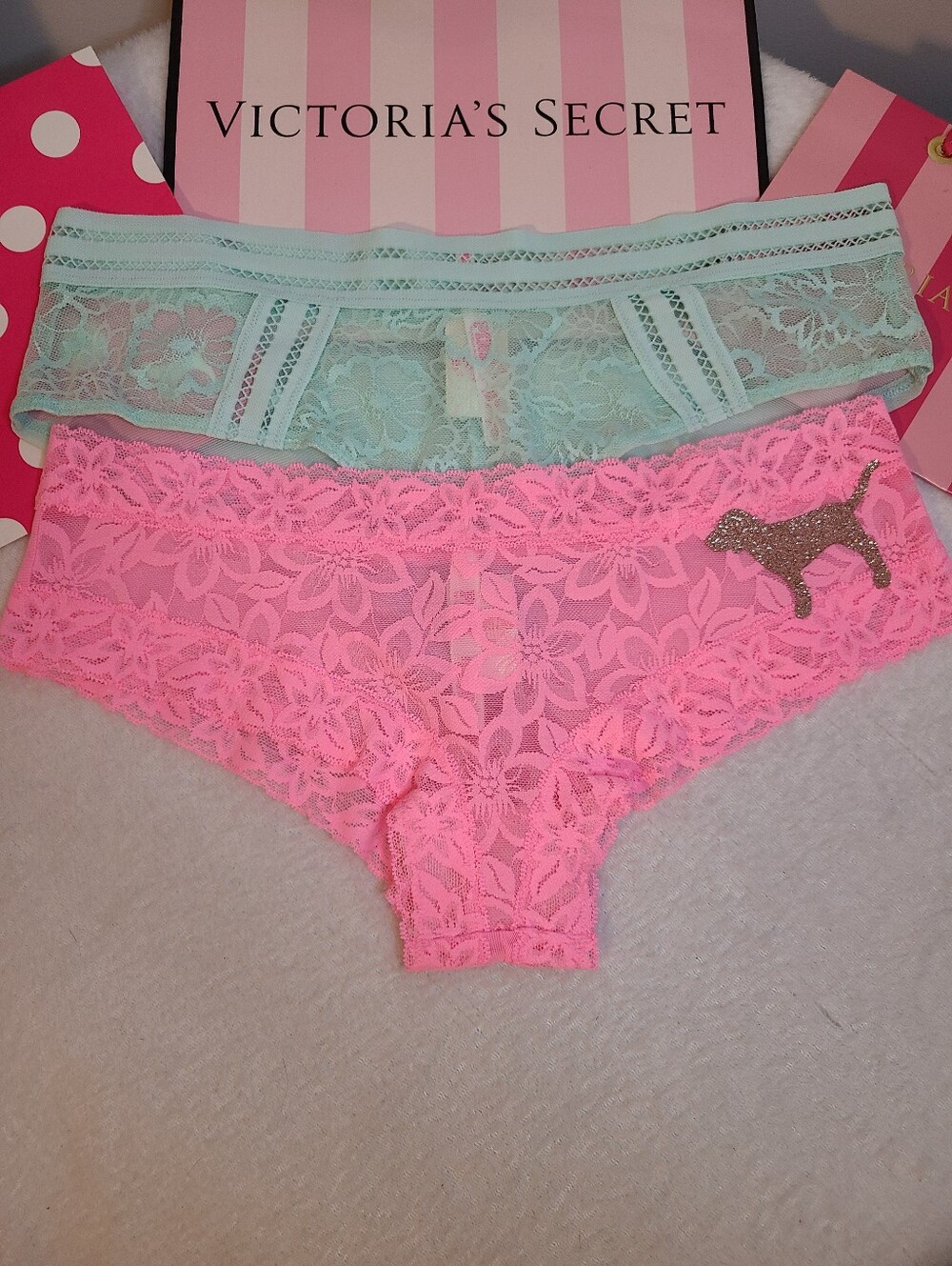 Y2K VS PINK 2pk Sheer Lace & Mesh Extra Low Rise Cheekster Panties Size Lg